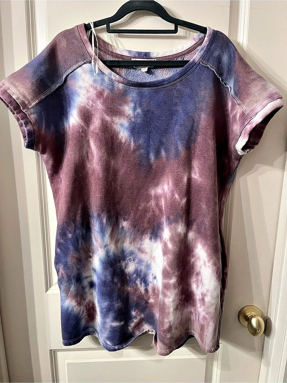 Pink Rose Tie-Dye Short Sleeve Top in Purple & White Size XL NWT